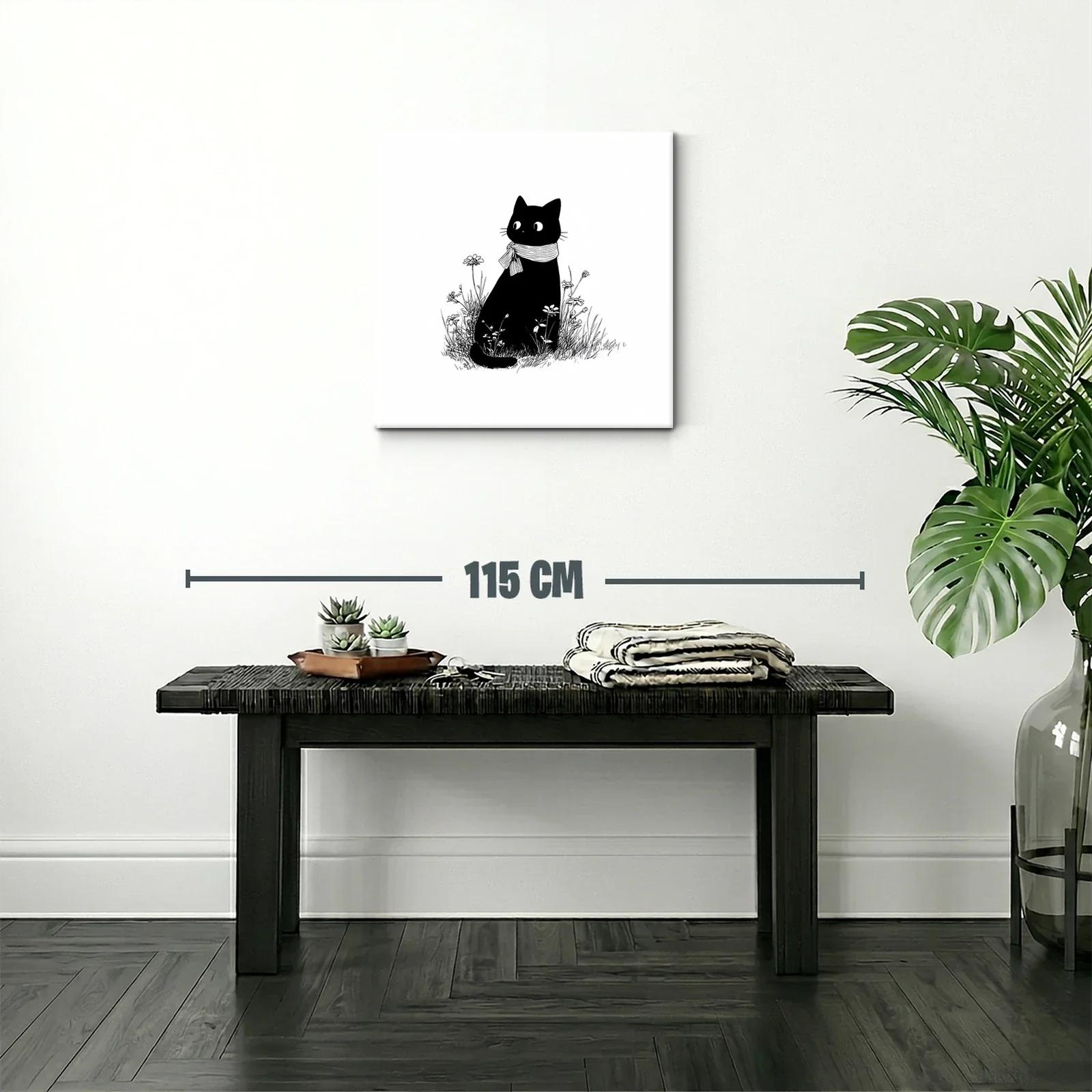 Gato negro con bufanda rodeado de flores silvestres — miniatura 2