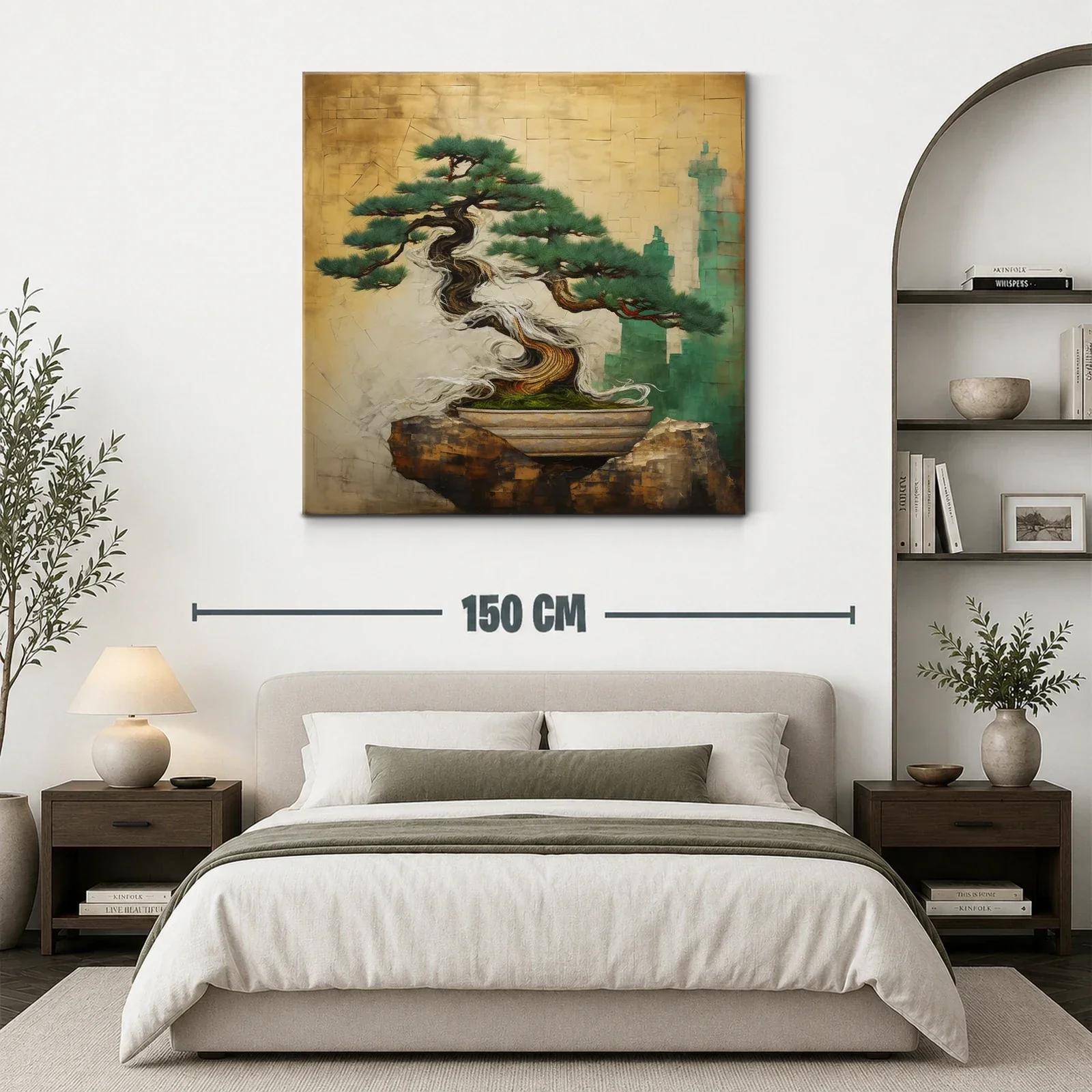Bonsái estilizado con fondo en tonos dorados y verdes — miniatura 3