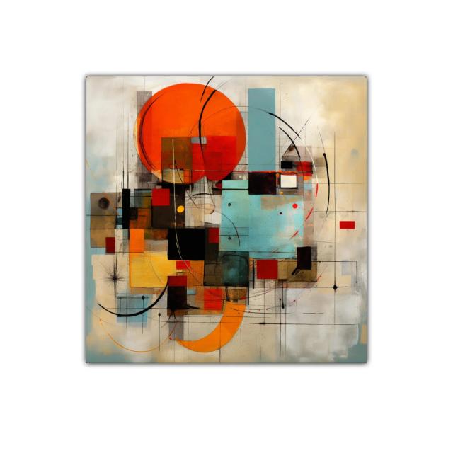 Composición geométrica con vivos tonos naranjas y azules