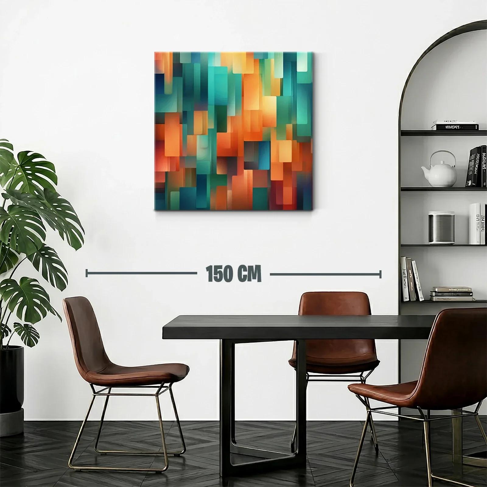 Cuadro abstracto geométrico con tonos cálidos y fríos — miniatura 2