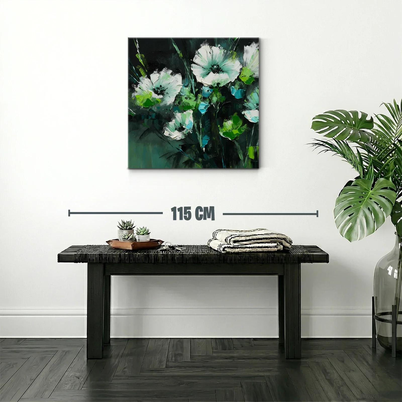 Cuadro floral con tonos verdes y blancos vibrantes — miniatura 2