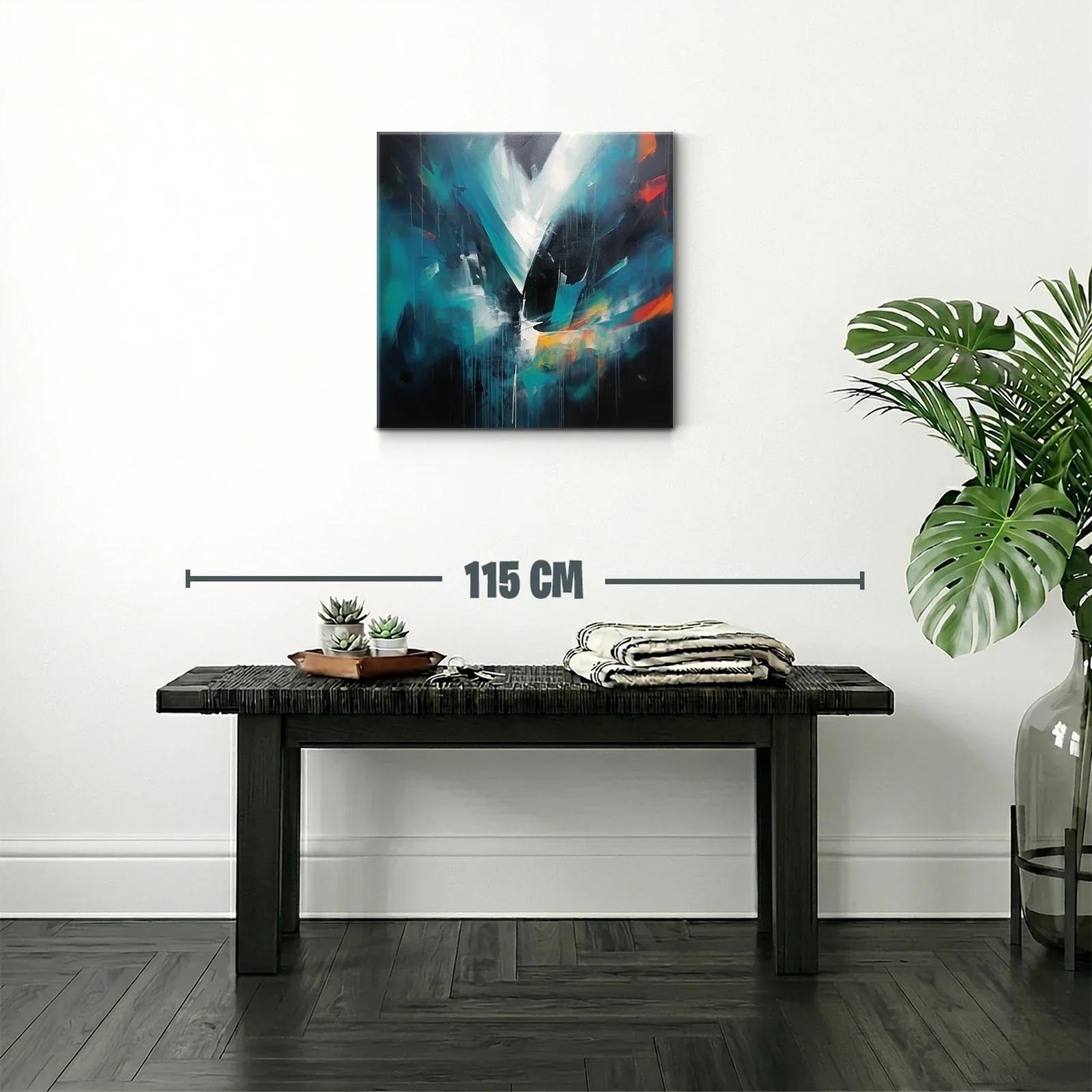 Cuadro abstracto en tonos azules con toques vibrantes — miniatura 2