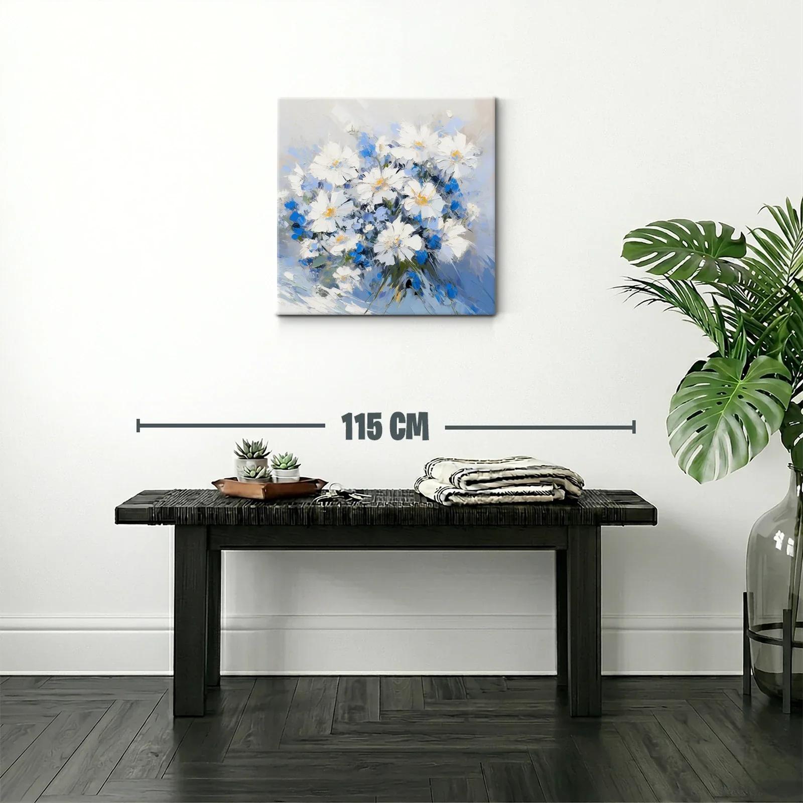 Elegante cuadro con ramo de flores blancas y azules suaves — miniatura 2