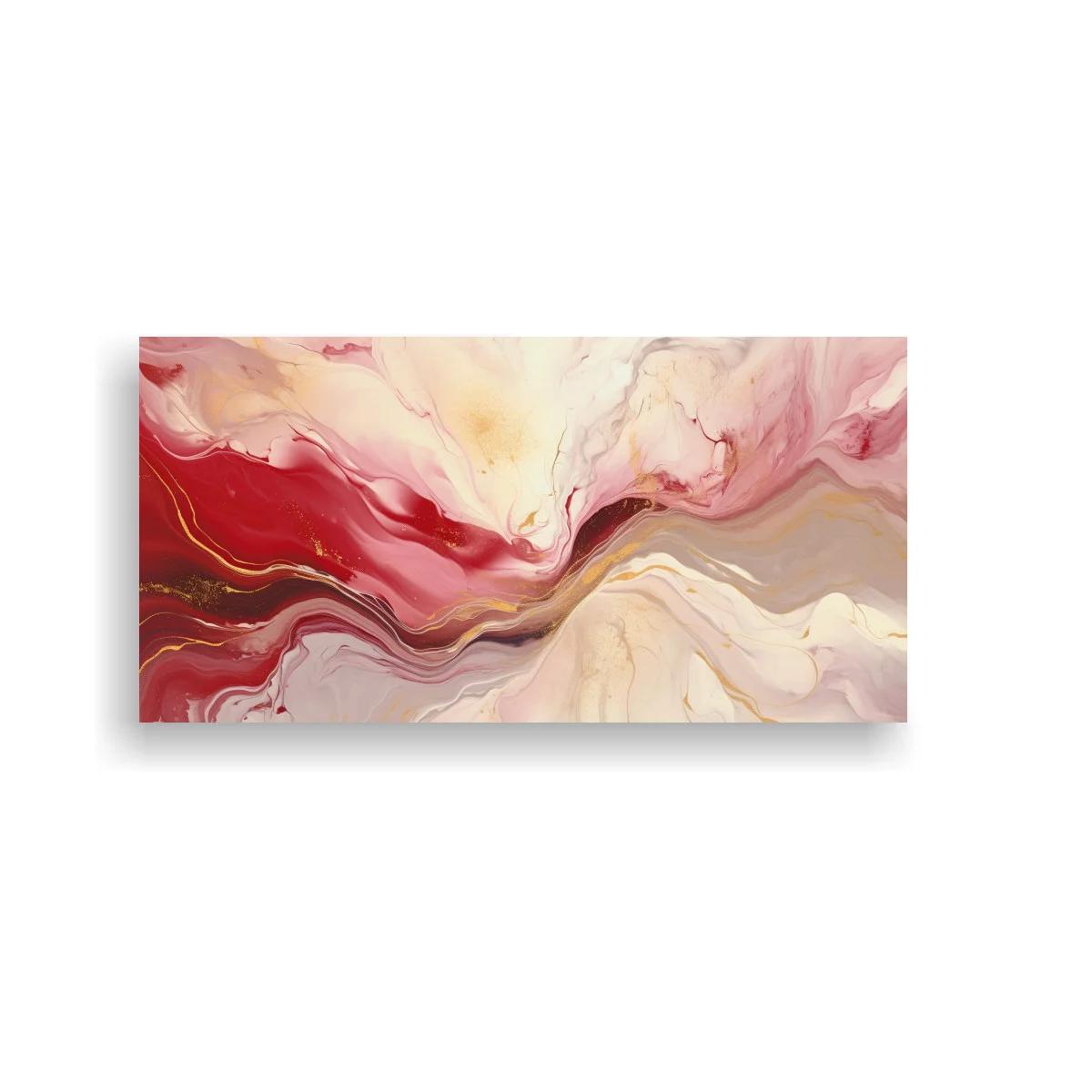 Cuadro abstracción fluida en rojo y crema con franja granate