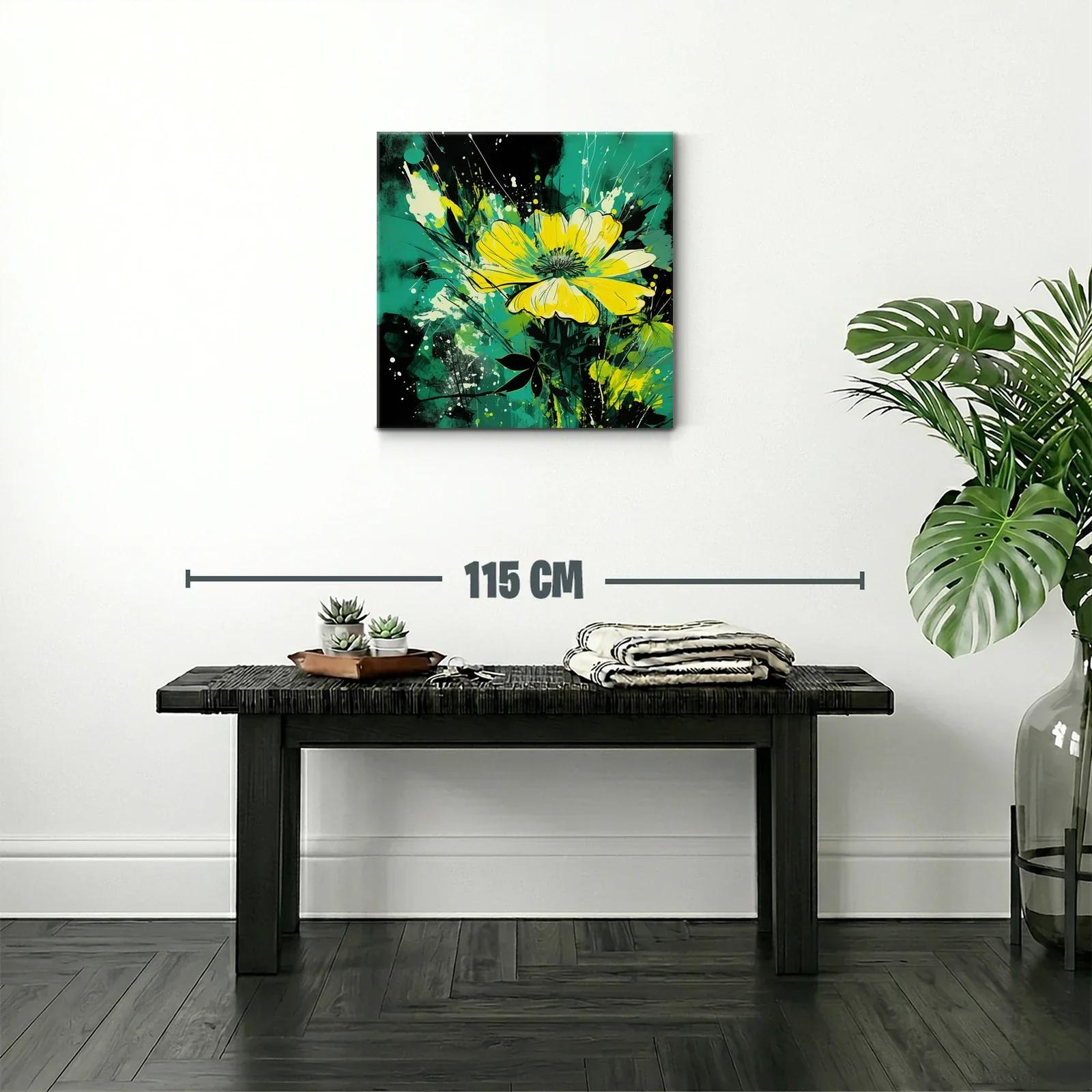 Flores amarillas vibrantes sobre fondo turquesa y negro — miniatura 2
