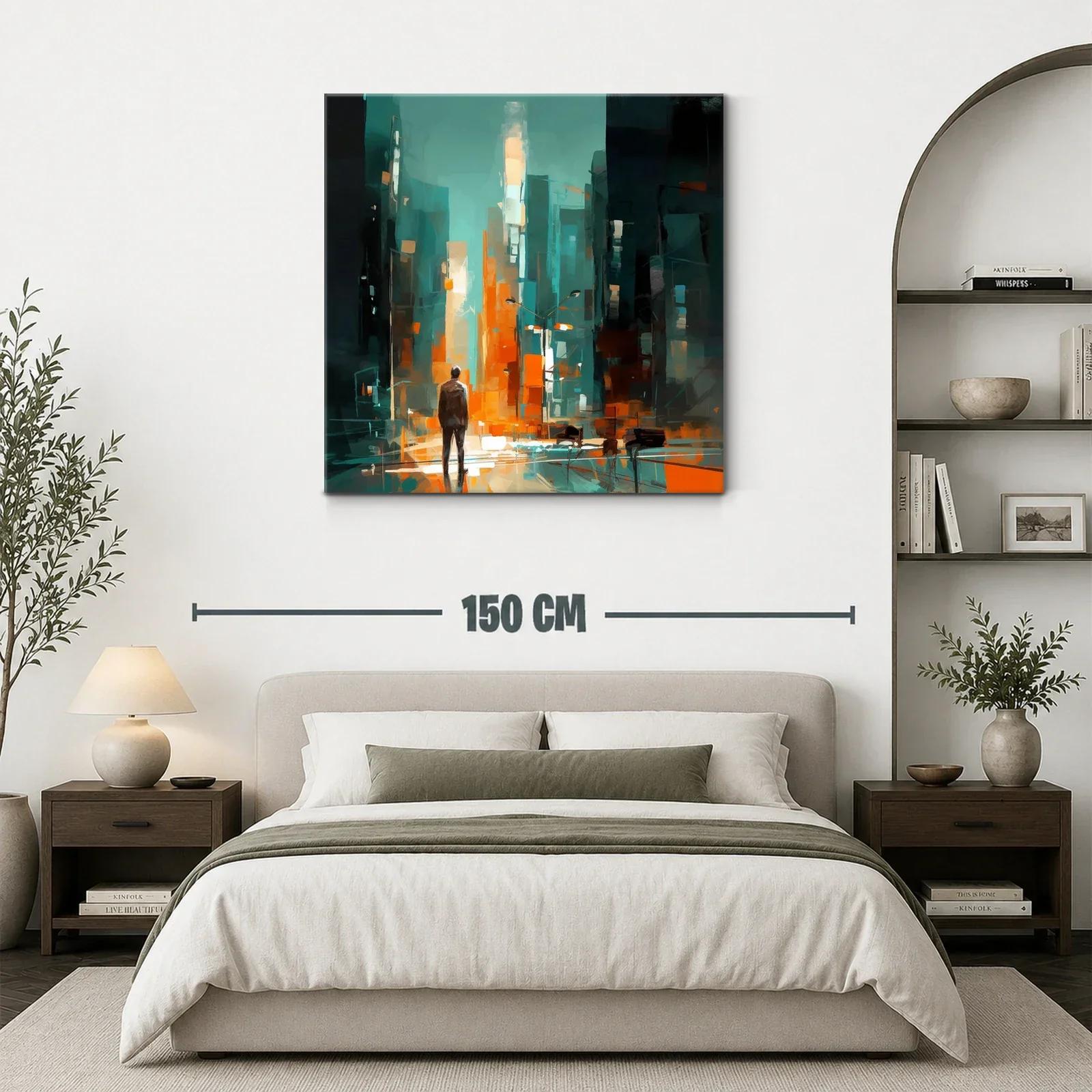 Figura entre luces en ciudad abstracta vibrante — miniatura 3