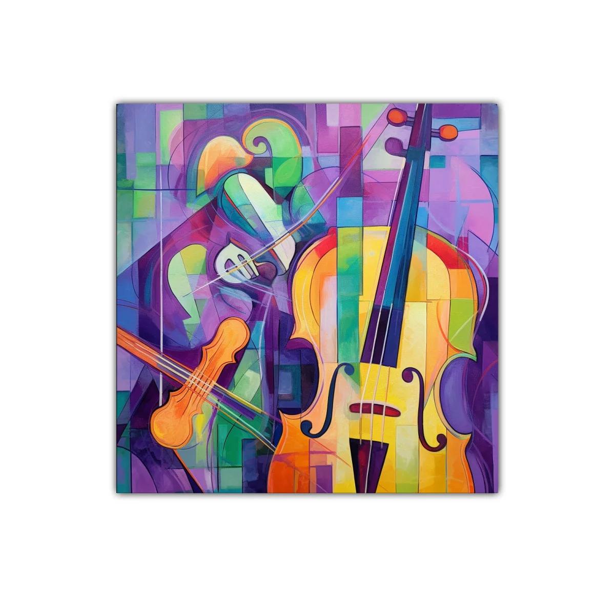 Cuadro vibrante con violines en colores vivos y formas geométricas — miniatura 1