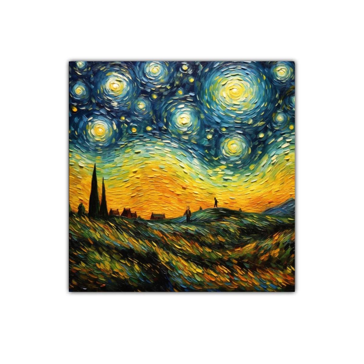 Cielo estrellado con paisaje y figuras en colores vibrantes — imagen principal
