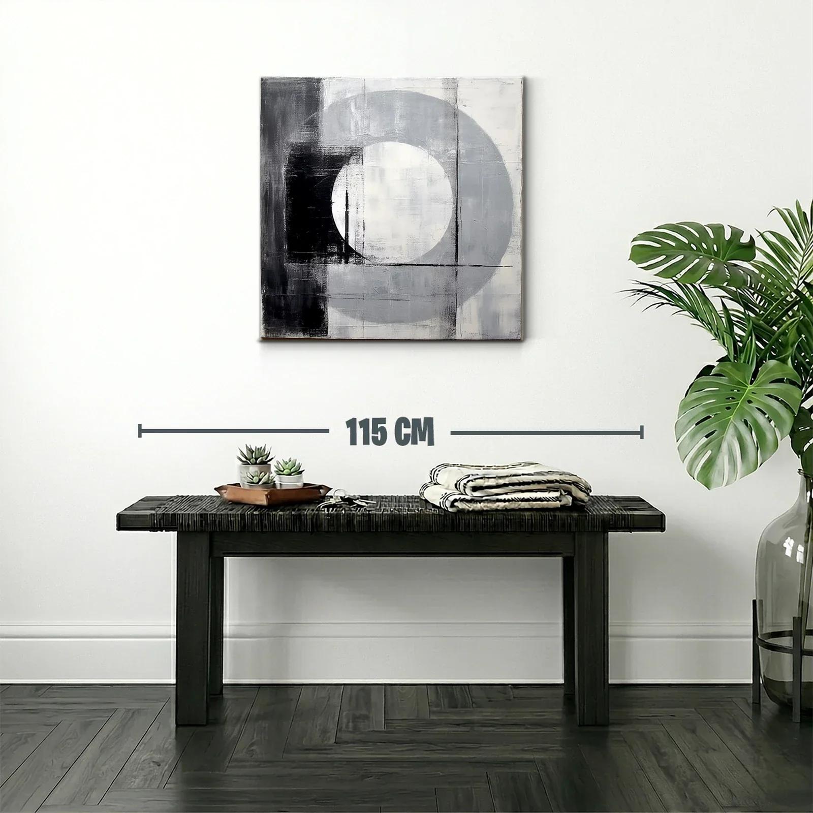 Cuadro abstracto en tonos gris y negro con formas geométricas — miniatura 2