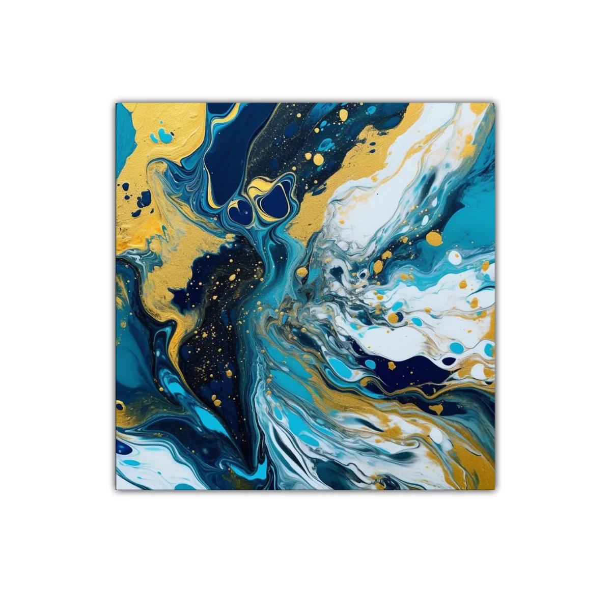 Cuadro abstracto con tonos dorados y azul profundo
