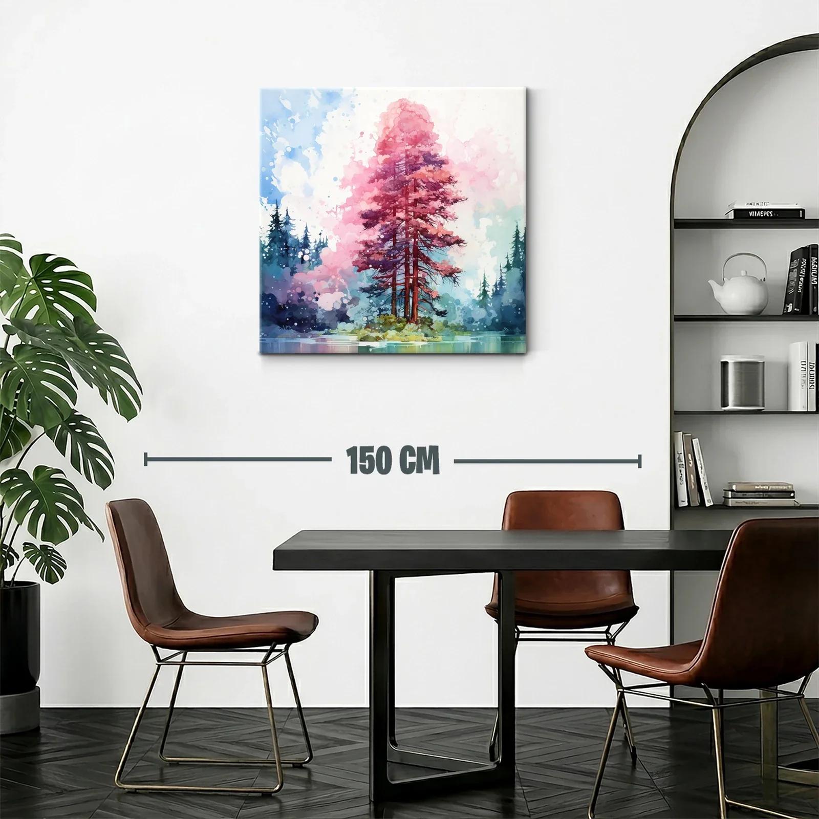 Árbol rosa sobre isla en lago entre bosque difuminado — miniatura 2