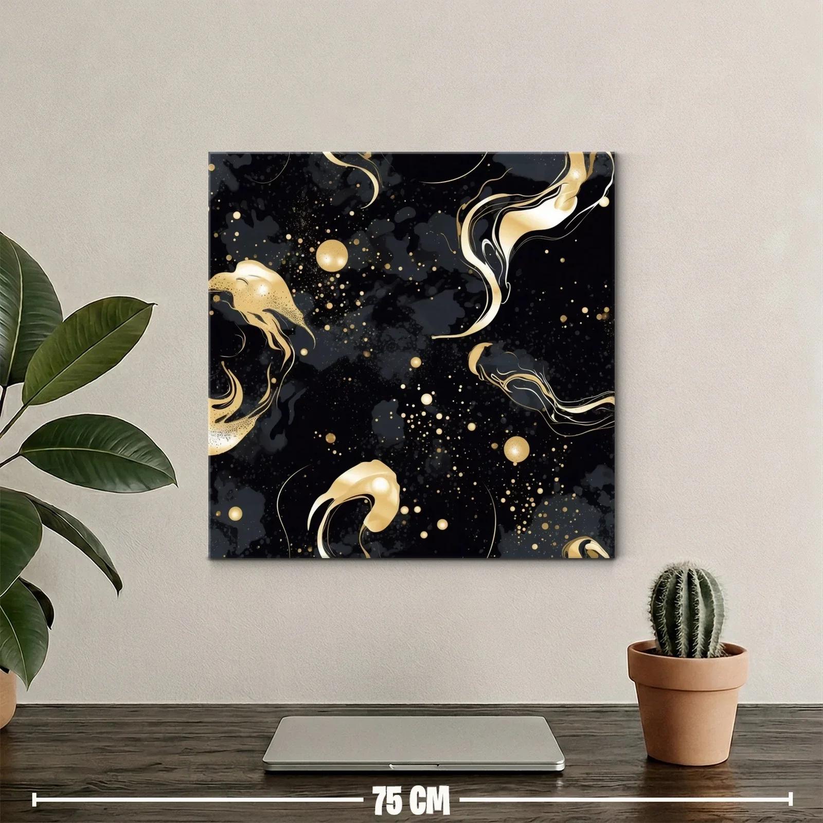 Cuadro abstracto con destellos dorados sobre fondo negro — miniatura 2