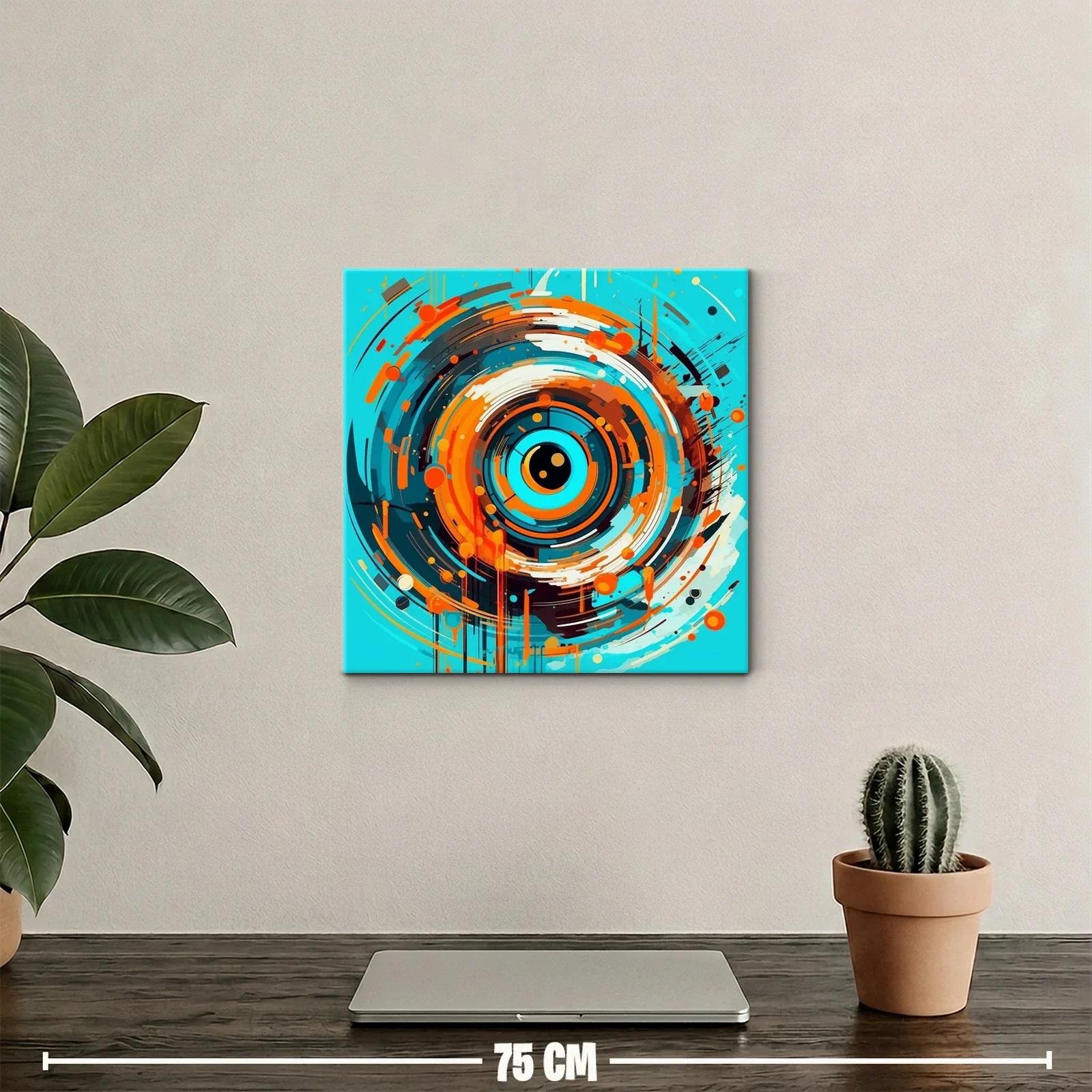 Cuadro abstracto con espiral dinámica en tonos azul y naranja — miniatura 2