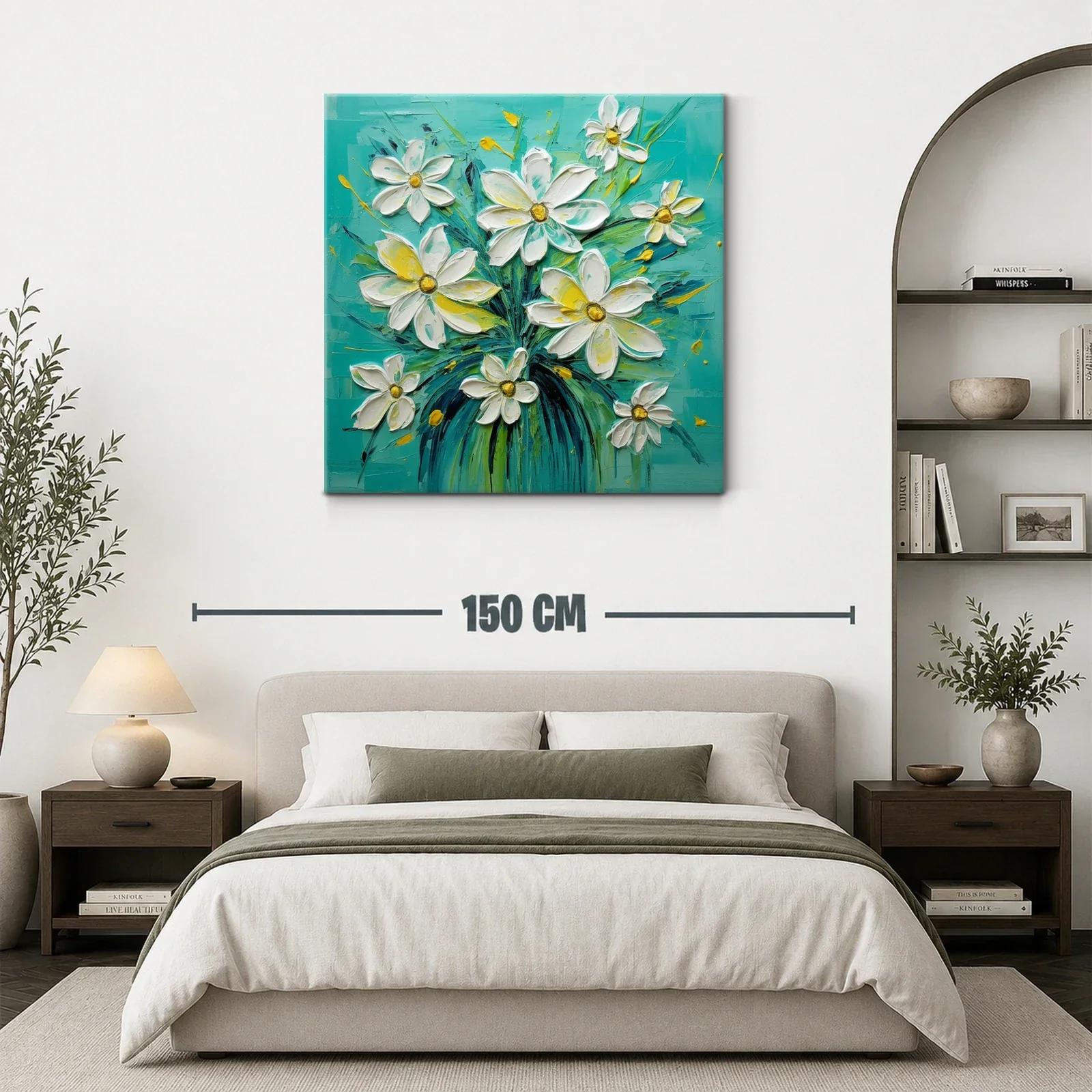 Ramo de flores blancas con fondo turquesa vibrante — miniatura 3