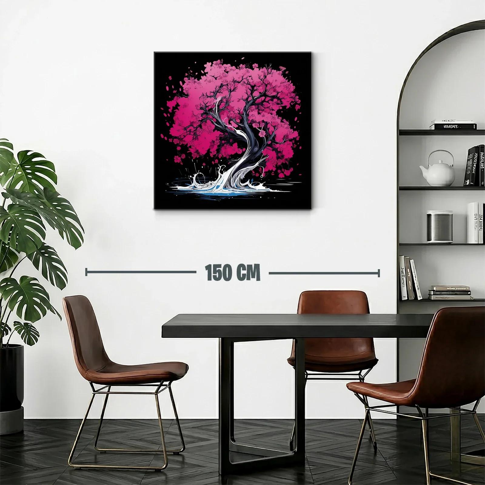 Árbol de flores rosas con base de agua dinámica y oscura — miniatura 2