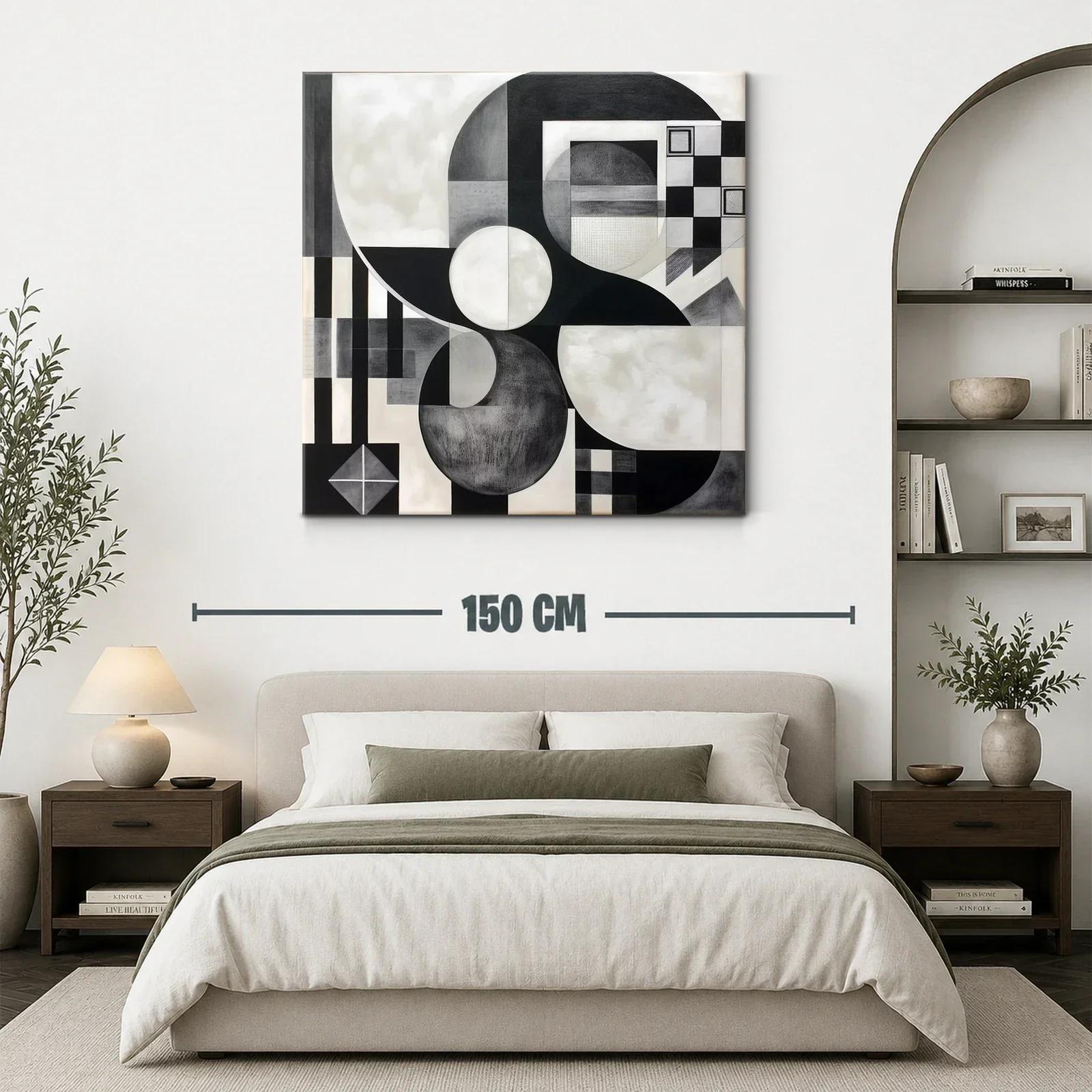 Cuadro abstracto en blanco y negro con formas geométricas — miniatura 3