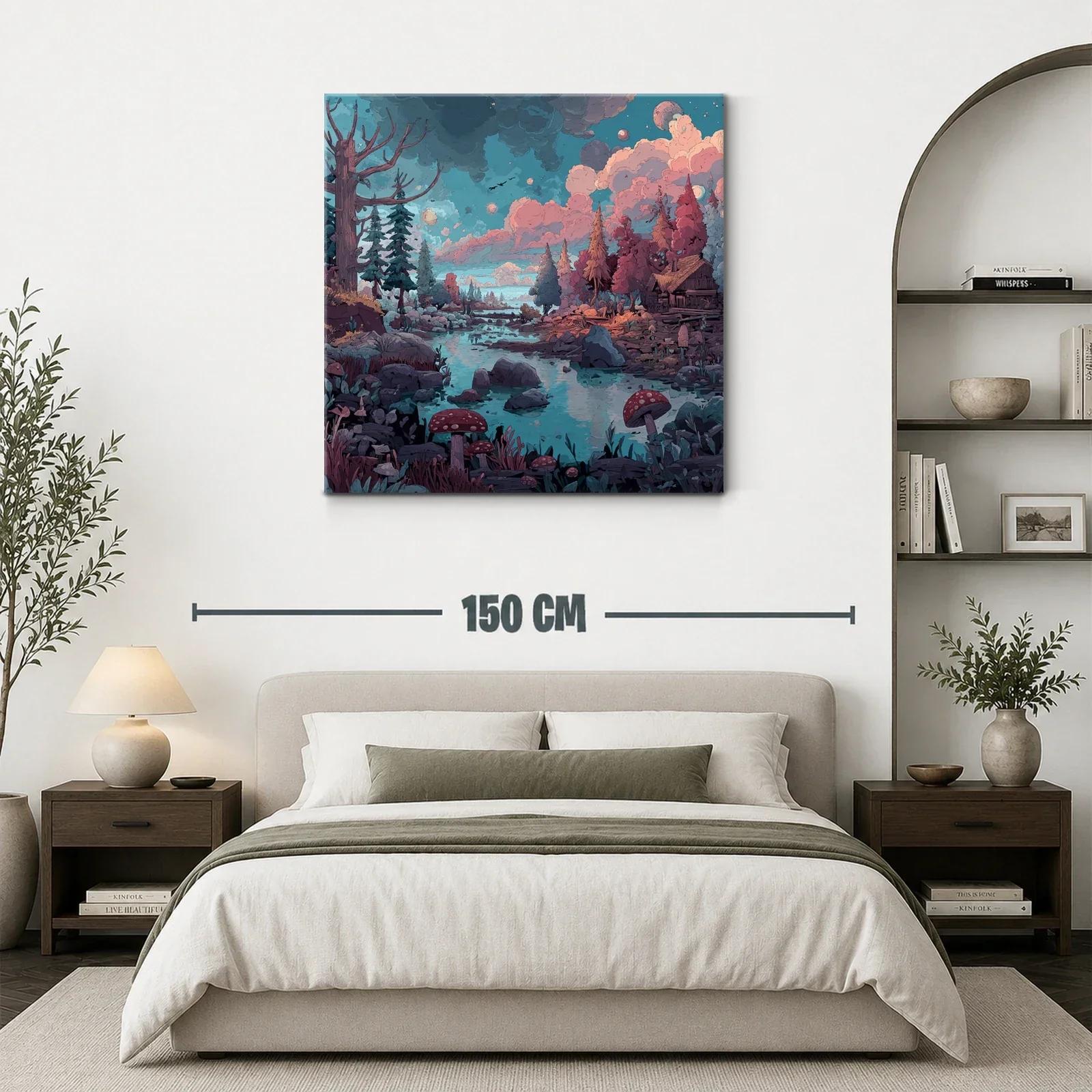 Paisaje encantado con río y bosque en tonos pastel — miniatura 3