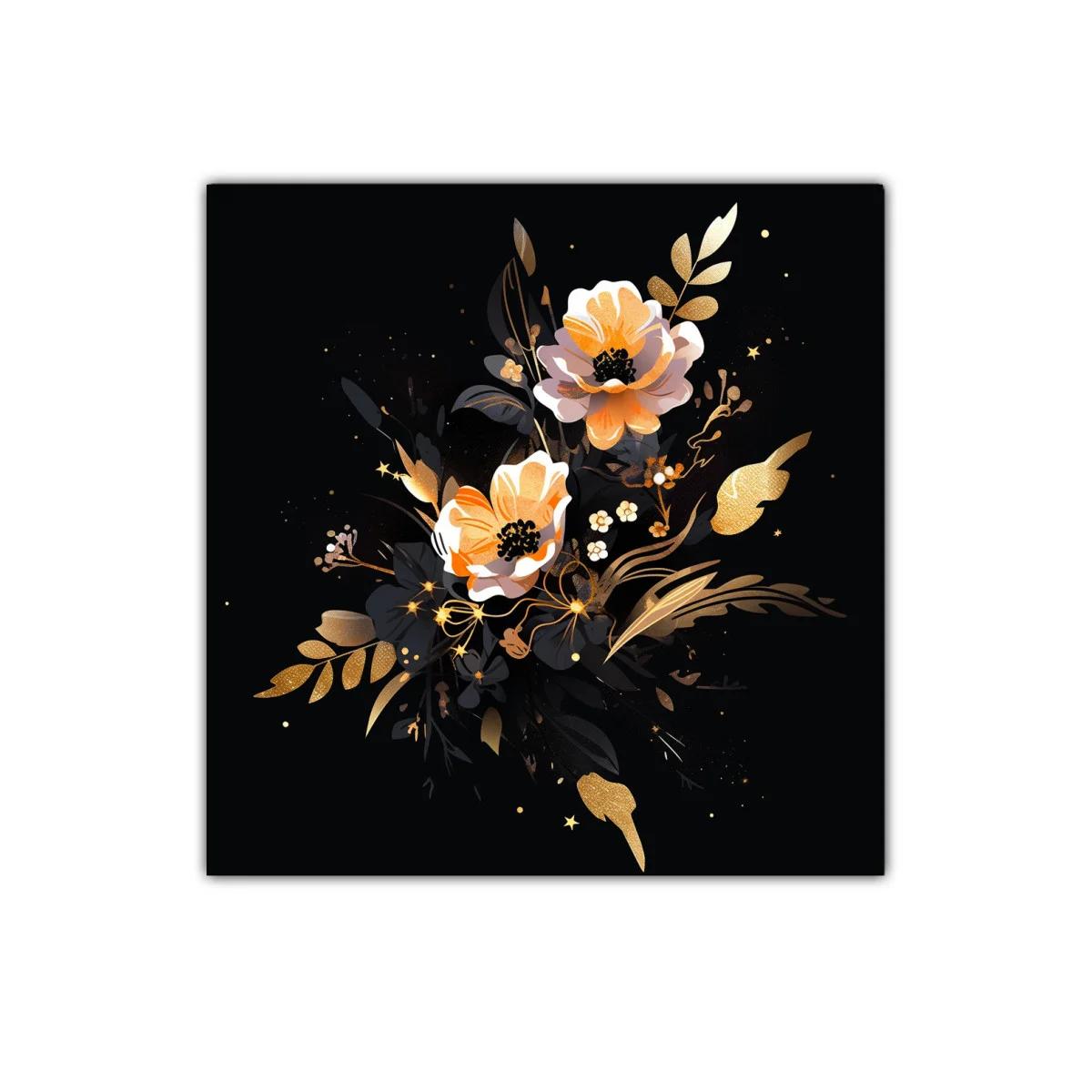 Elegancia floral en tonos dorados y negros para interiores modernos