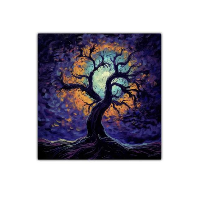 Árbol místico bajo la luz de luna vibrante