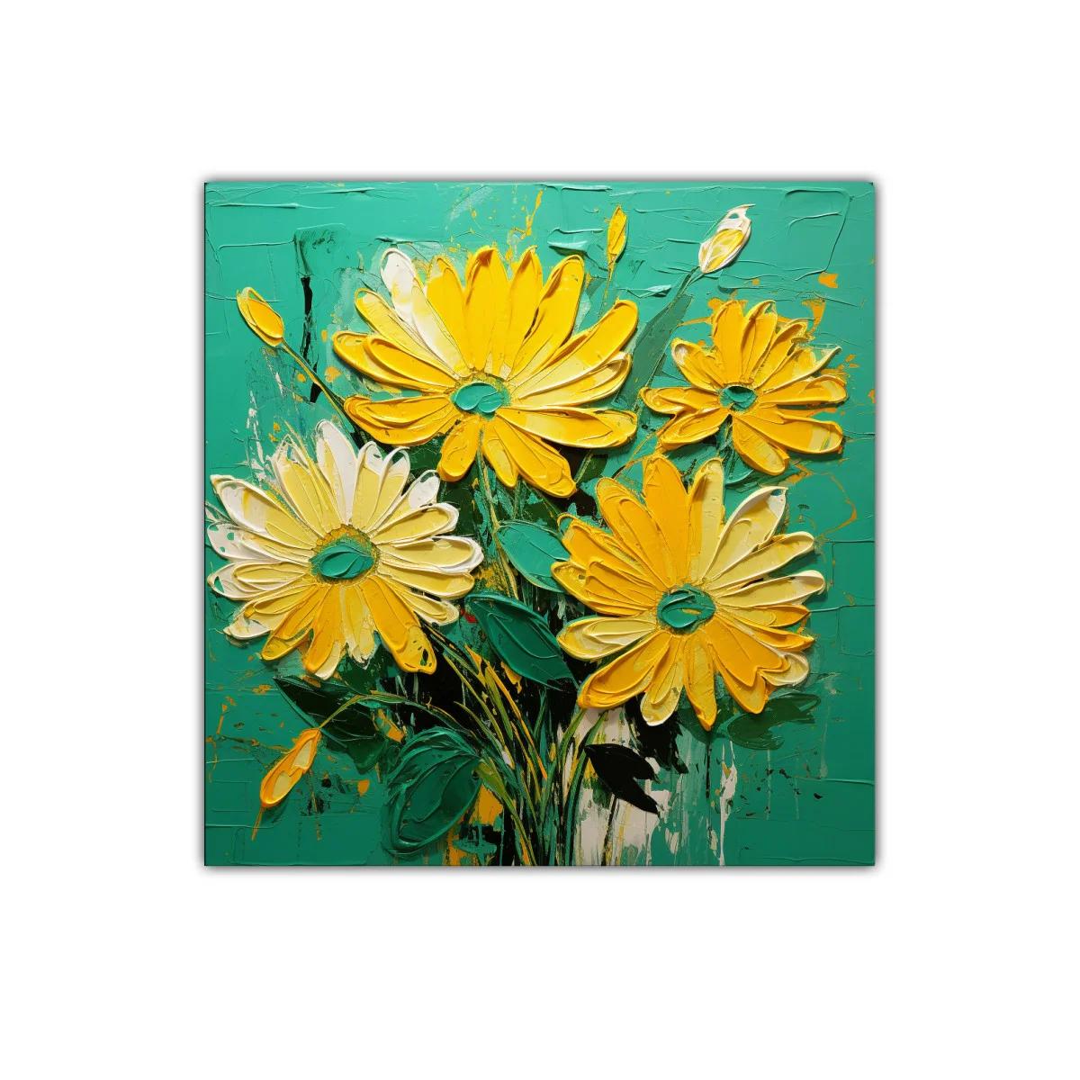 Vibrantes flores amarillas sobre fondo turquesa intenso — imagen principal