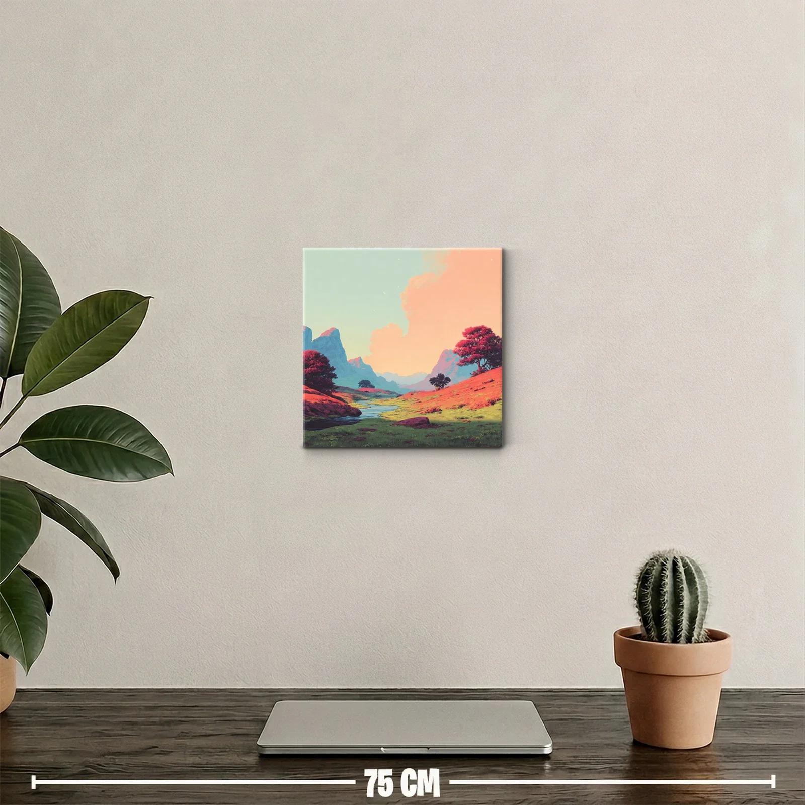 Paisaje sereno con colinas y río bajo cielo pastel — miniatura 2