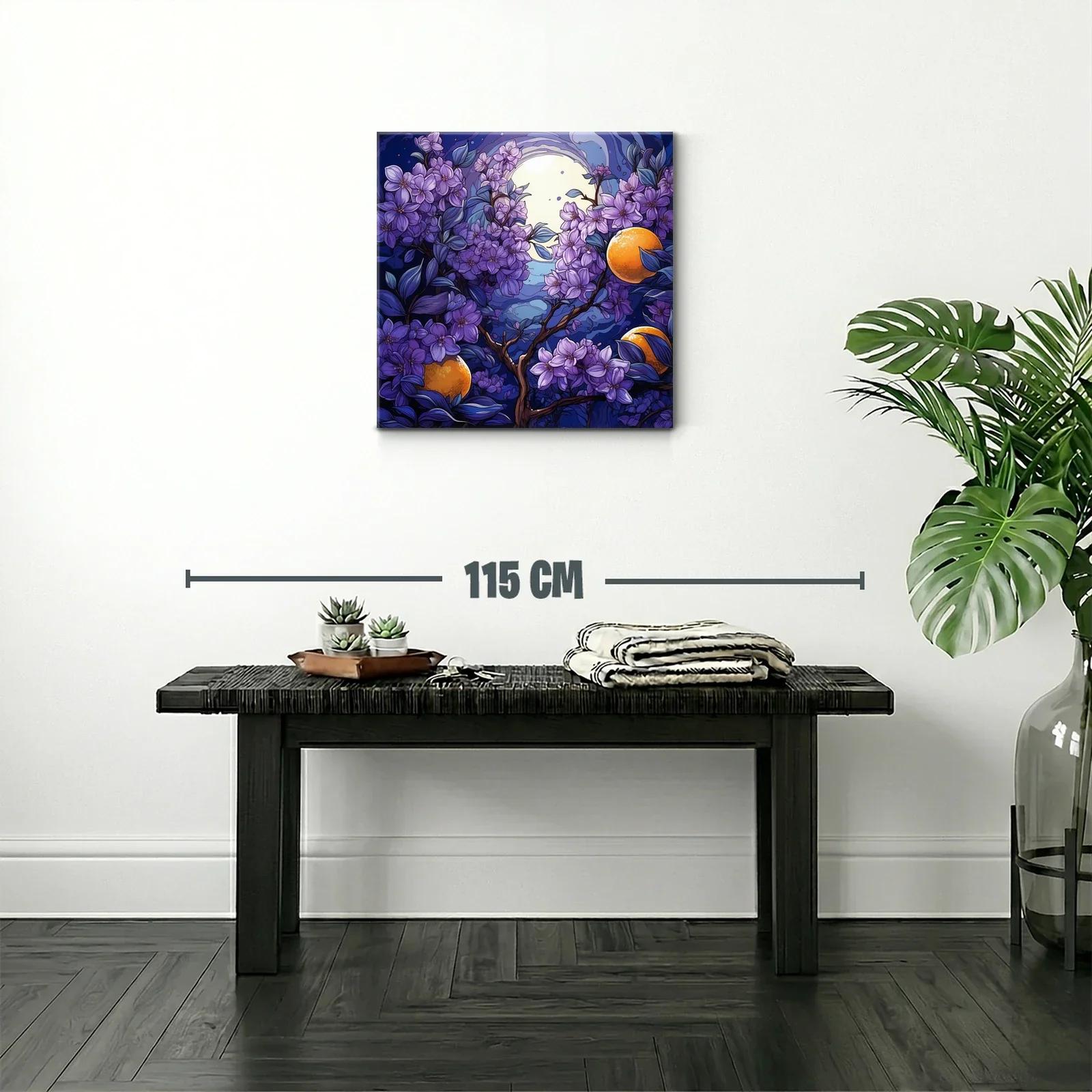 Flores violetas con luna llena y naranjas brillantes — miniatura 2