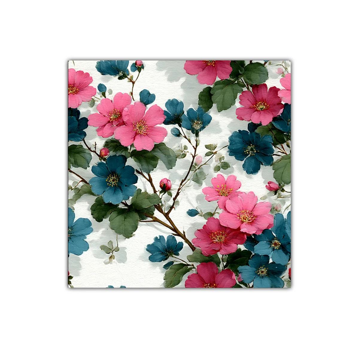 Cuadro decorativo floral en tonos rosa y azul intenso — imagen principal