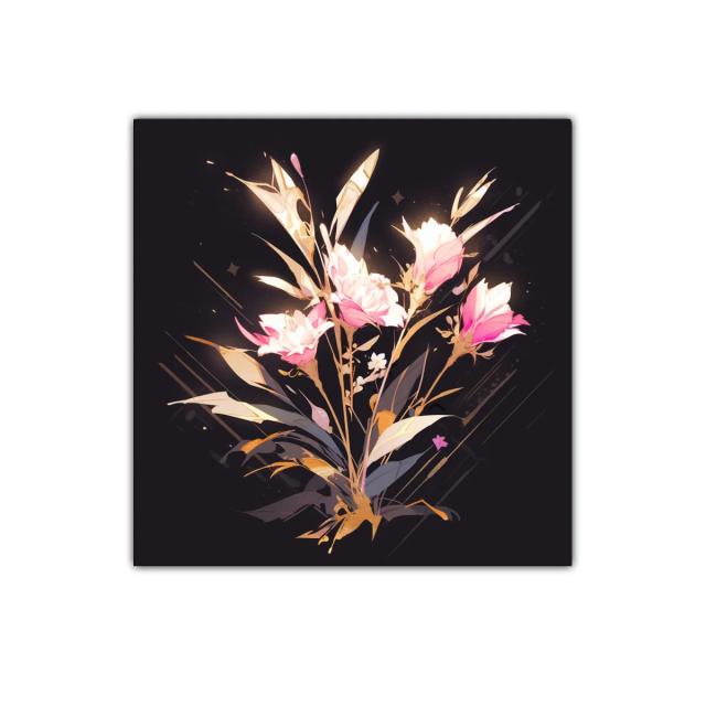 Composición floral elegante con tonos dorados y rosas