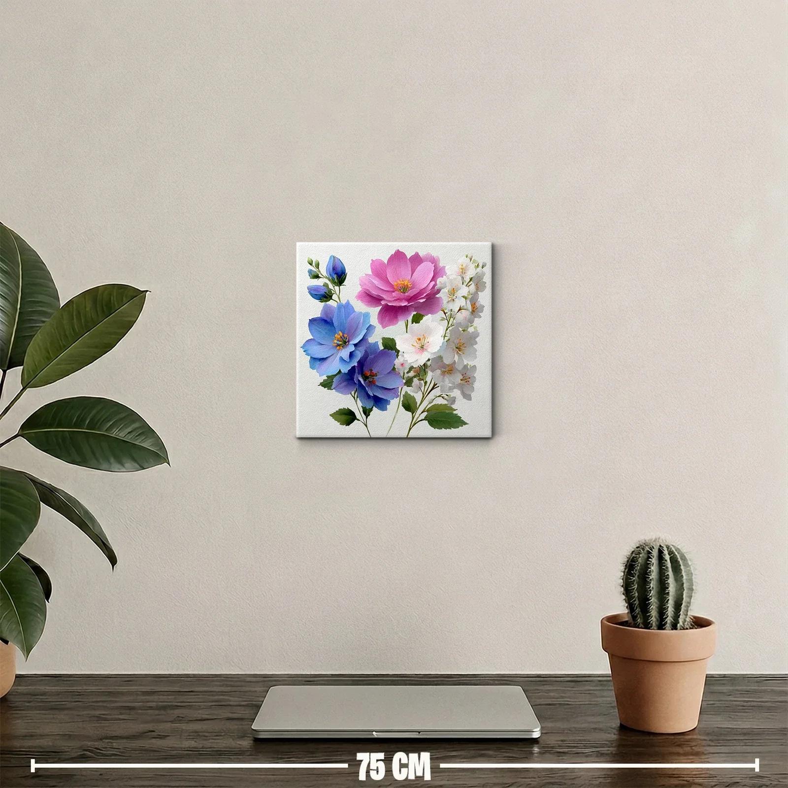 Cuadro decorativo con flores en tonos azules y rosas vibrantes — miniatura 2