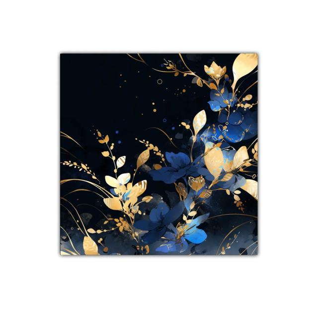 Cuadro floral elegante en tonos azules y dorados