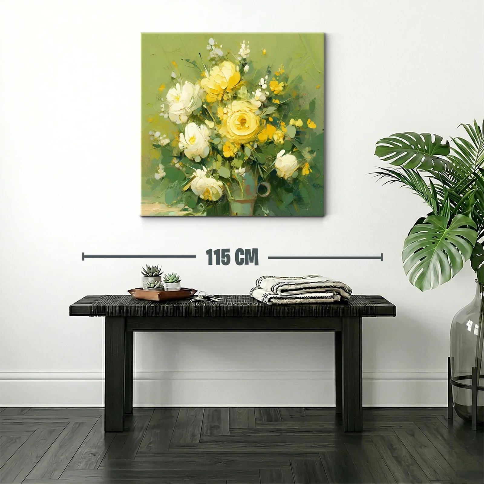 Cuadro floral con vibrantes tonos amarillos y verdes — miniatura 2