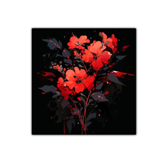 Cuadro decorativo con flores rojas vibrantes y fondo oscuro