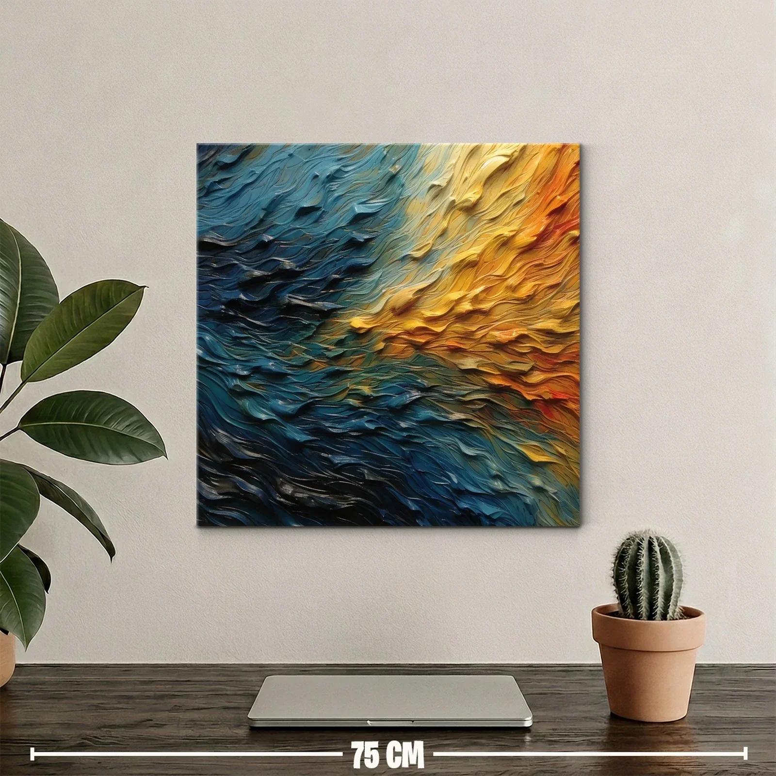 Cuadro abstracto con textura ondulada en tonos cálidos y fríos — miniatura 2