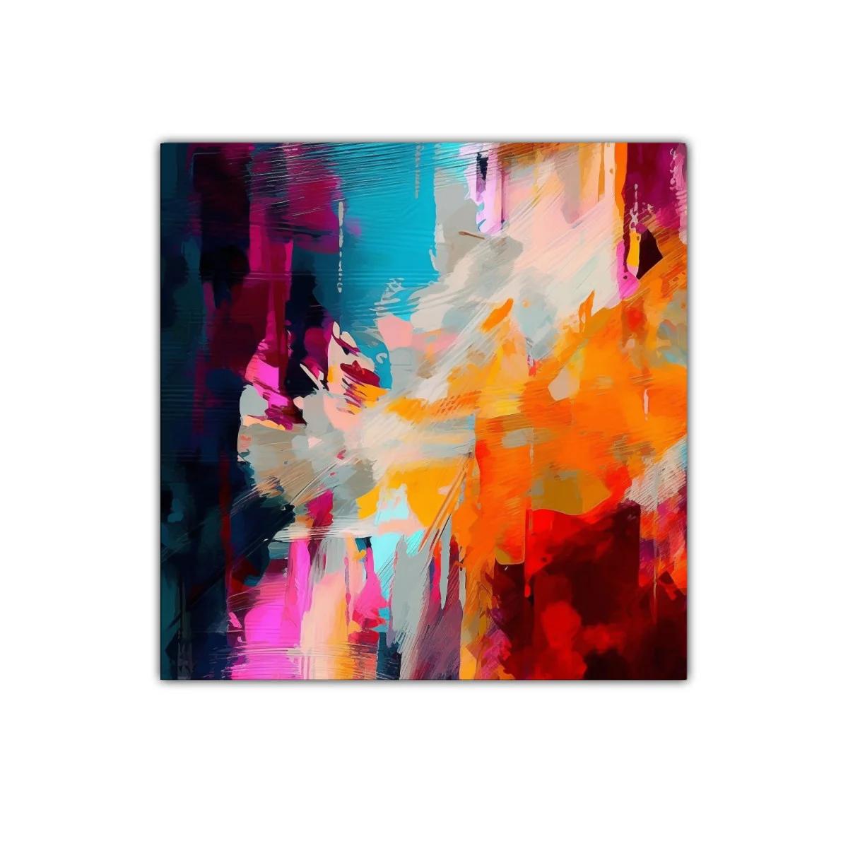 Cuadro abstracto con paleta vibrante y contrastes intensos