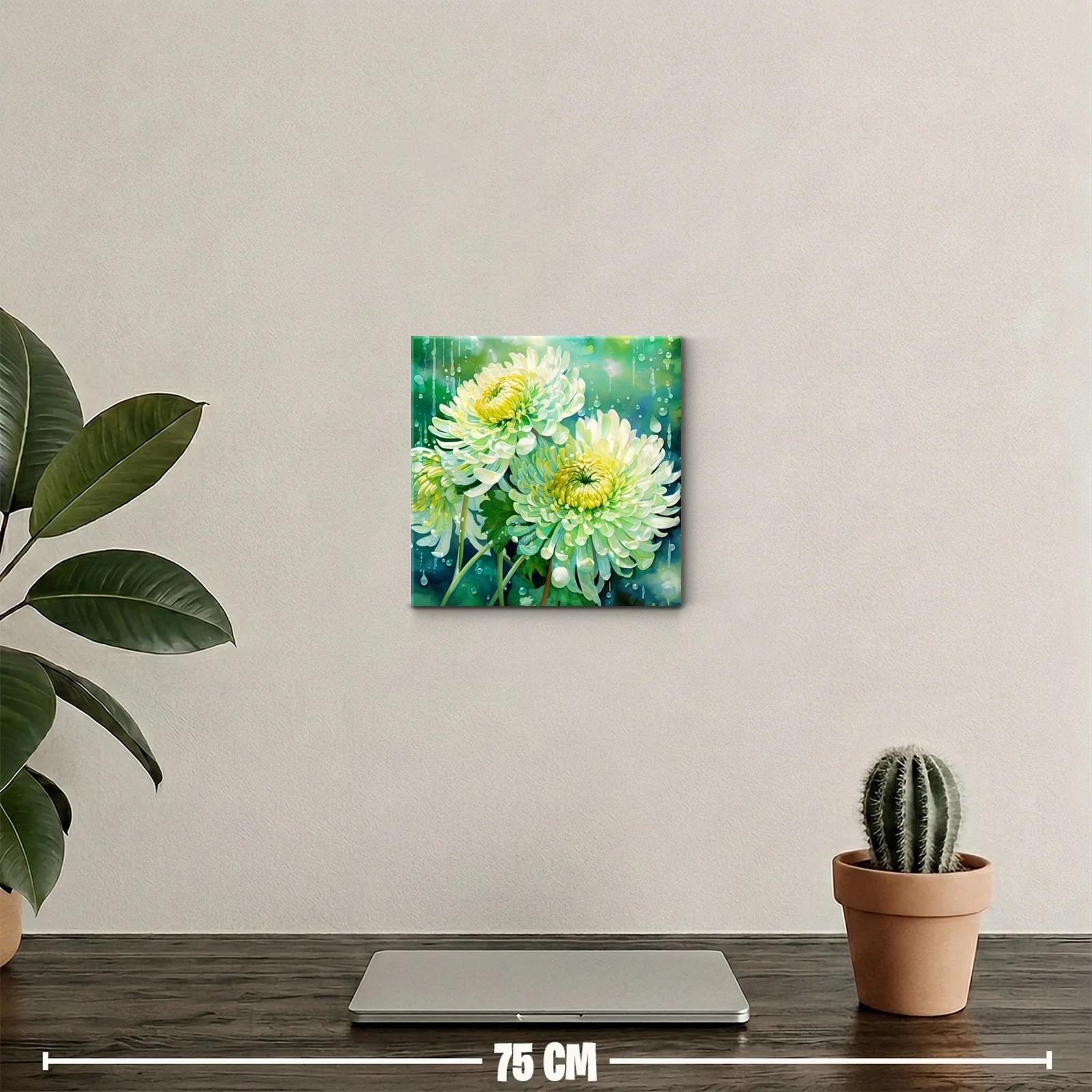 Cuadro floral con vibrantes flores blancas y verdes — miniatura 2