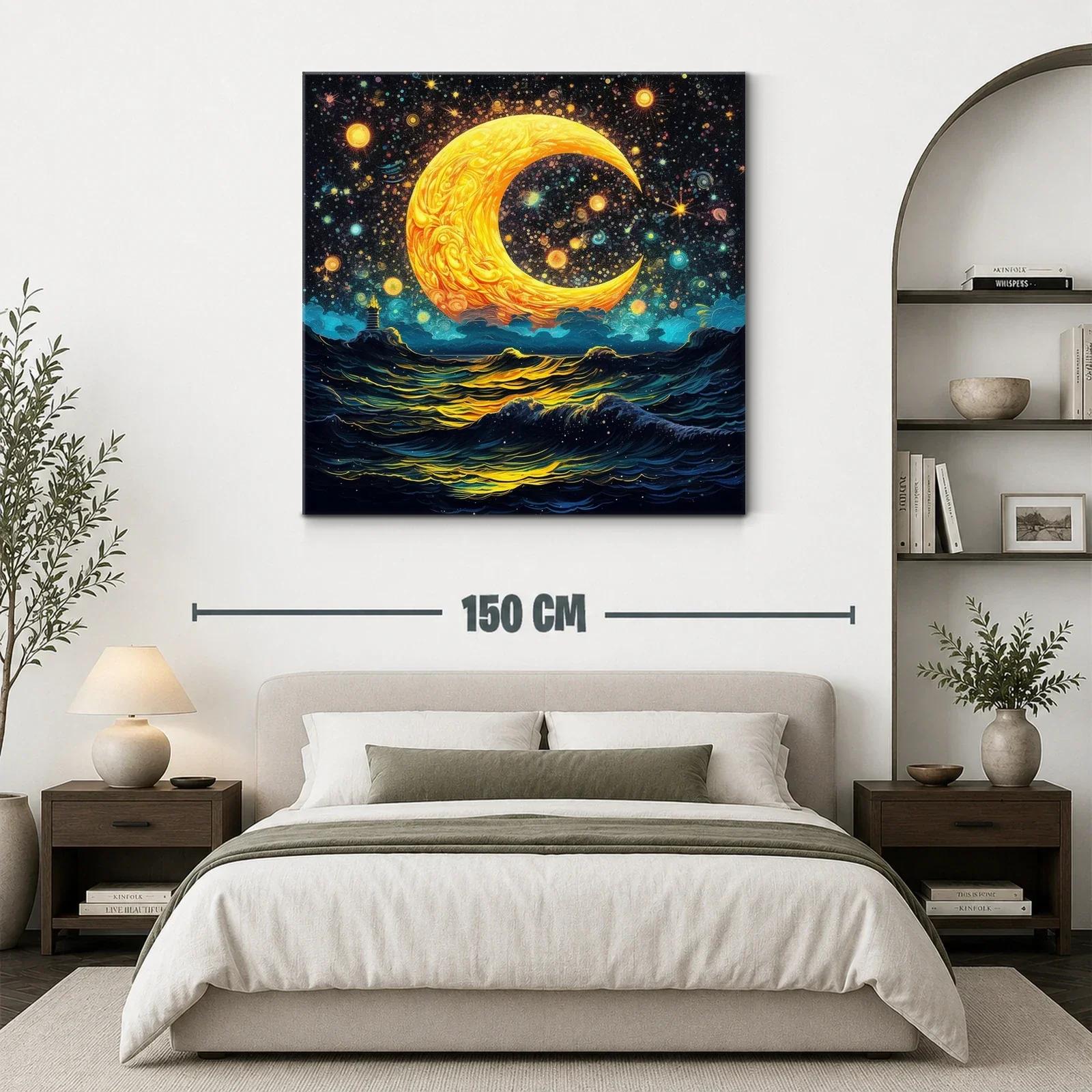 Luna dorada sobre océano estrellado en noche mágica — miniatura 3