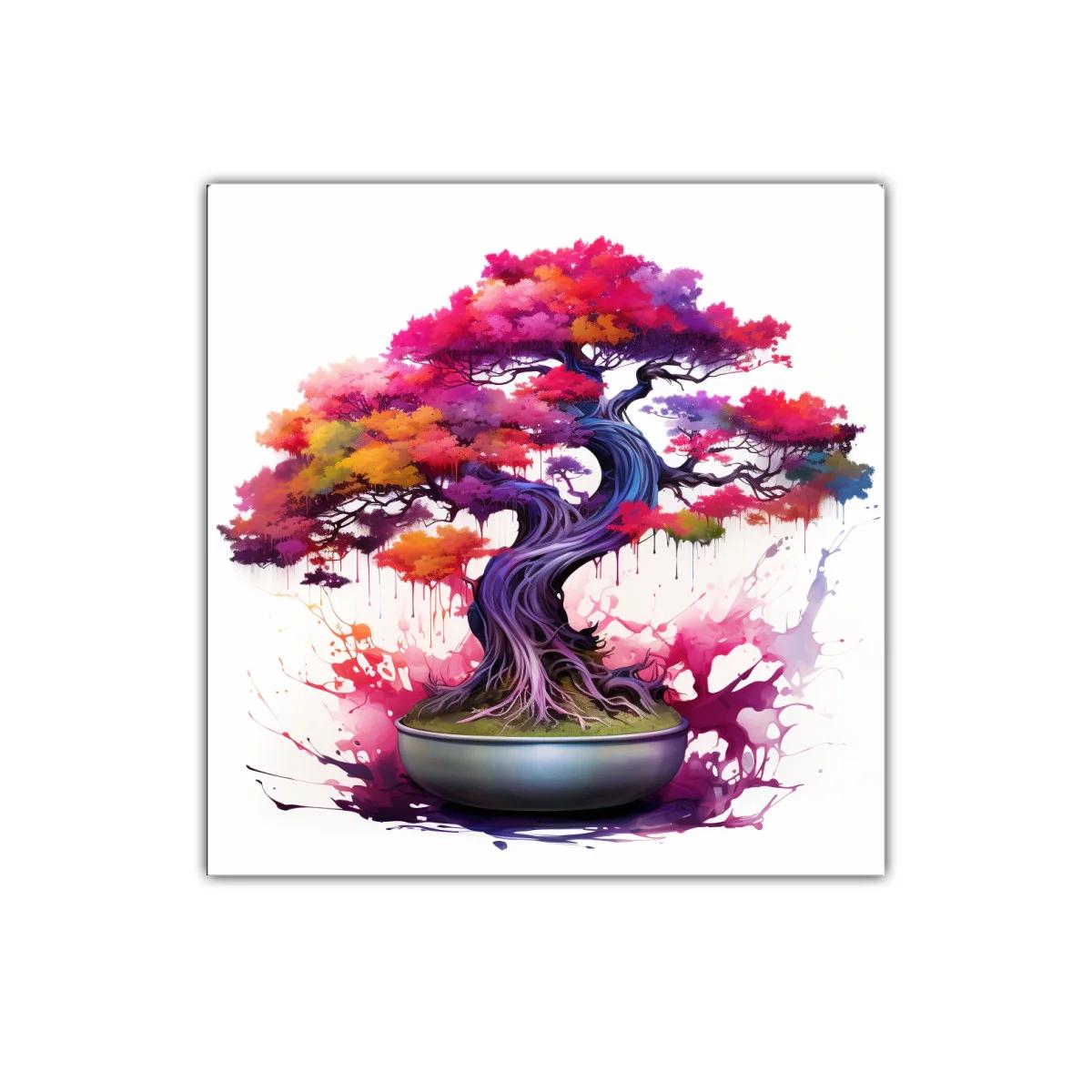 Árbol bonsái vibrante con follaje multicolor y toque artístico — imagen principal