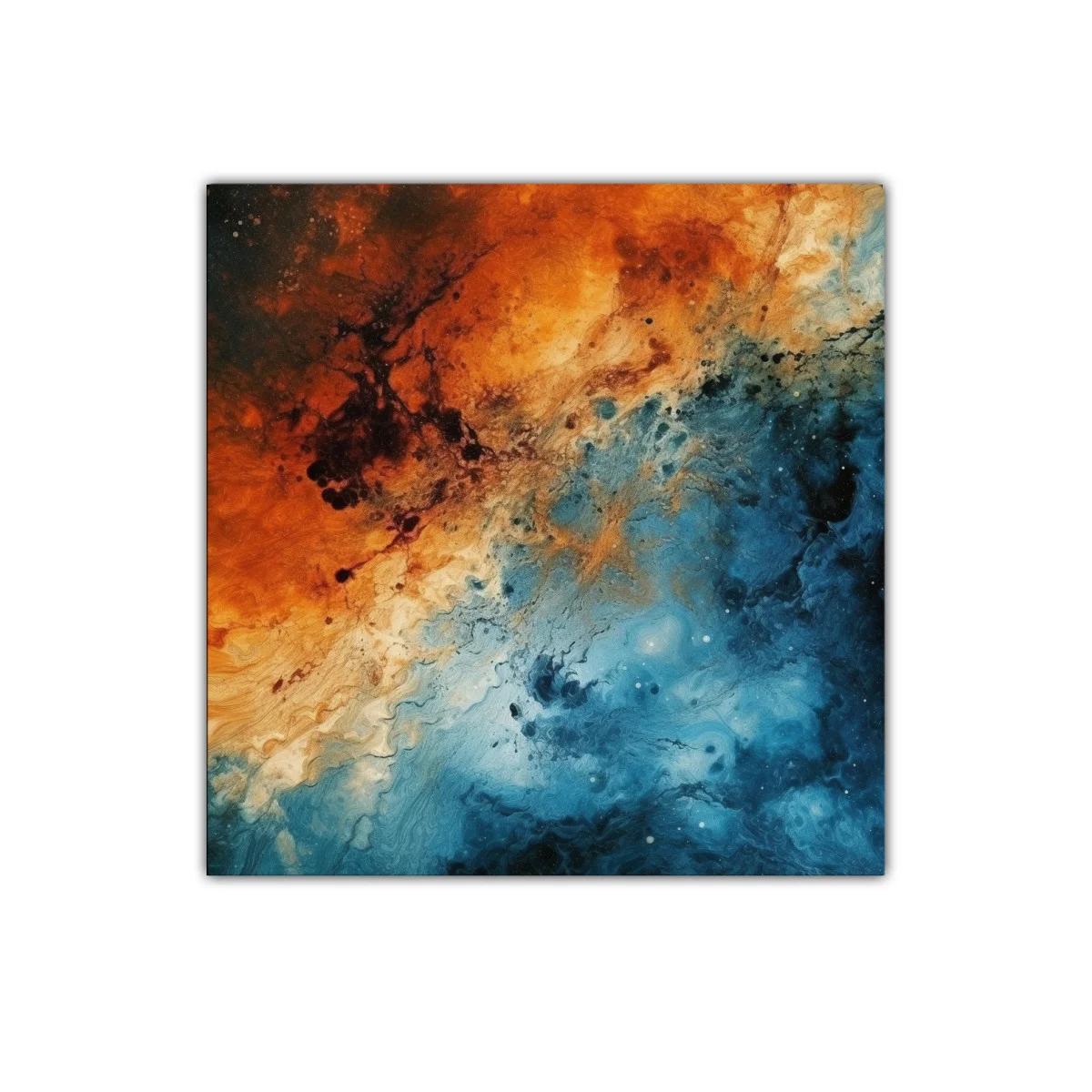 Cuadro abstracto en tonos cálidos y fríos contrastantes
