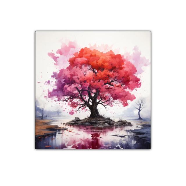 Árbol vibrante en isla reflejando tonos cálidos y fríos