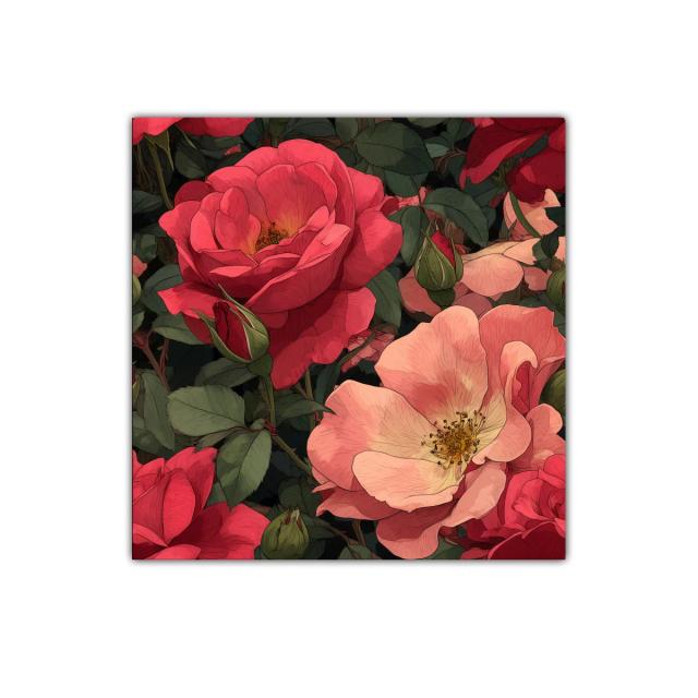 Primer plano de rosas en tonos coral y rojo intenso