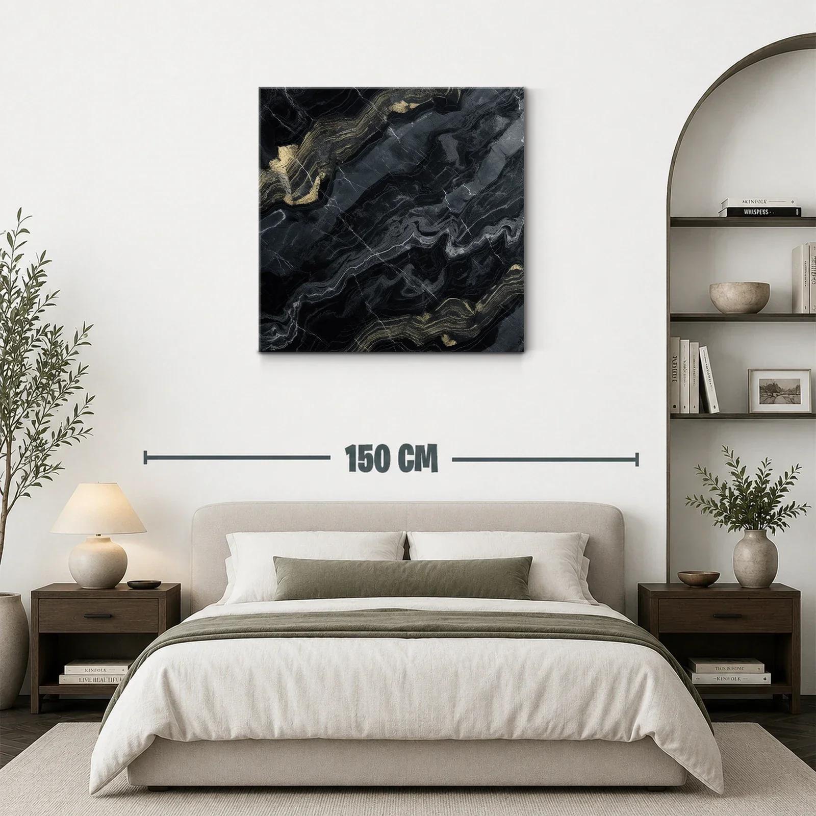 Cuadro abstracto con vetas doradas y fondo oscuro — miniatura 3