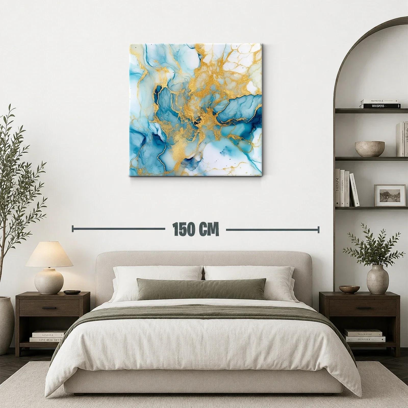 Abstracción elegante en azul con detalles dorados brillantes — miniatura 3