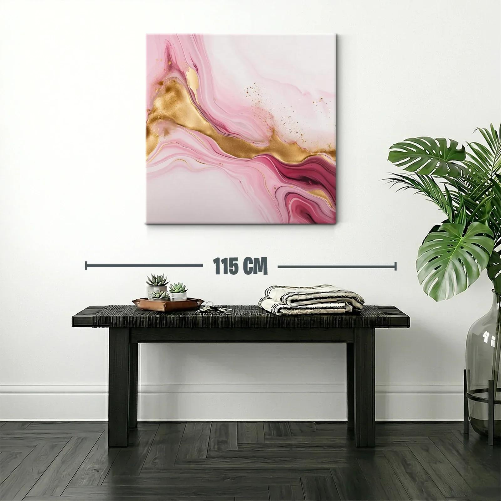 Arte abstracto en tonos rosa con detalles dorados y movimiento fluido — miniatura 2