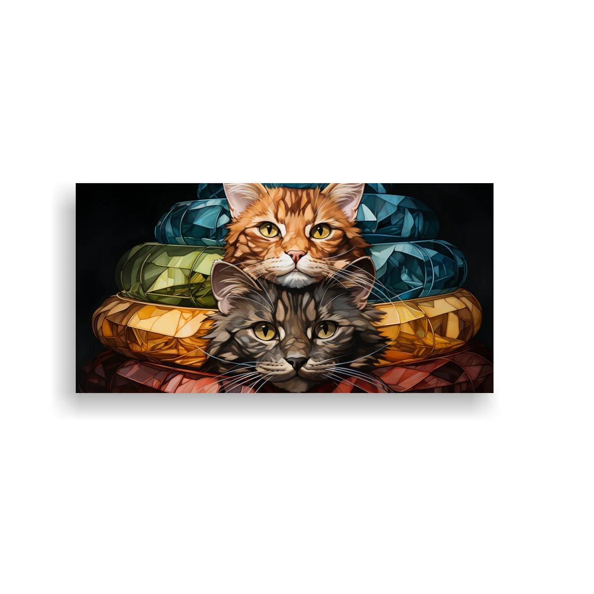 Cuadro dos gatos de pelo largo con cojines redondos