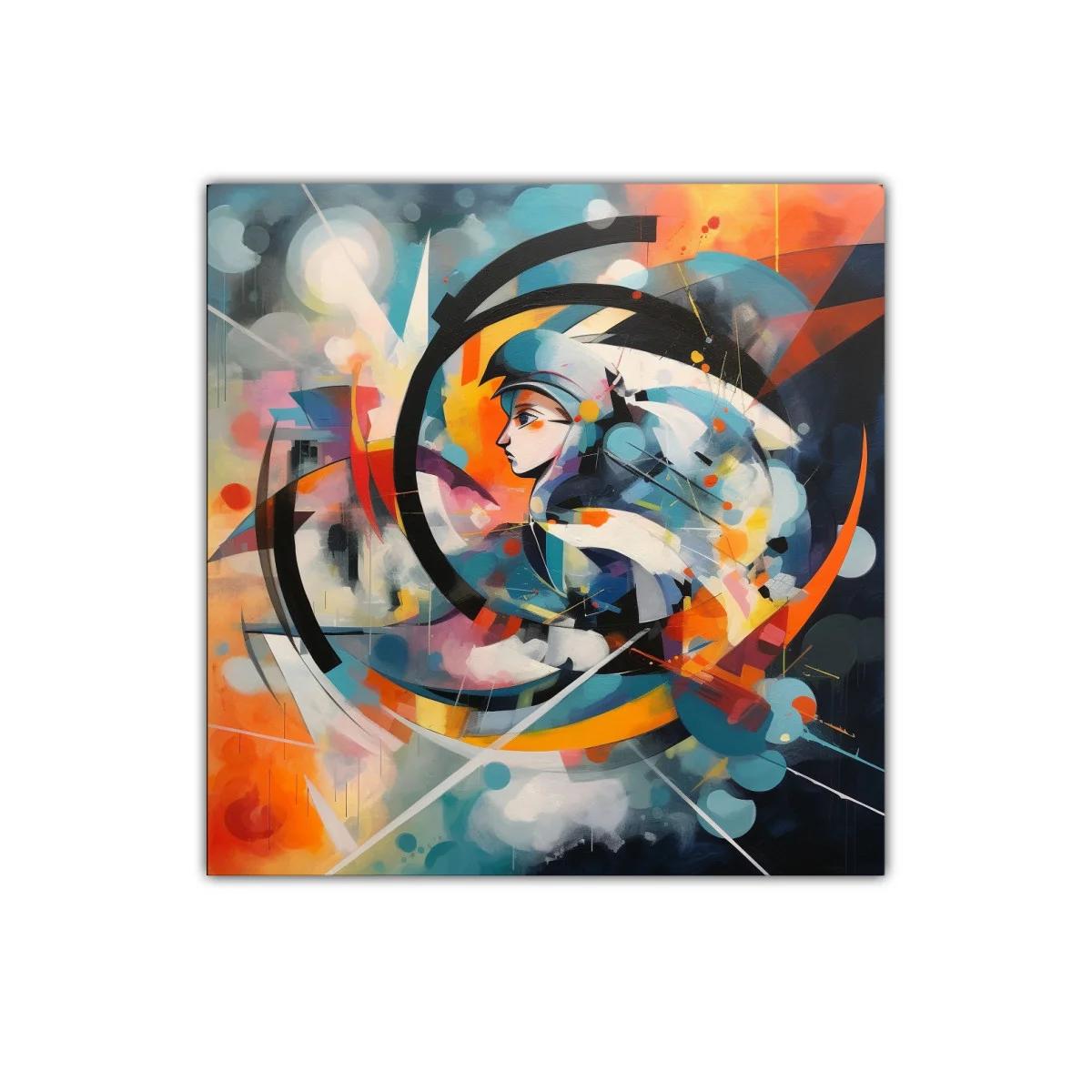 Cuadro abstracto con perfil femenino y formas dinámicas