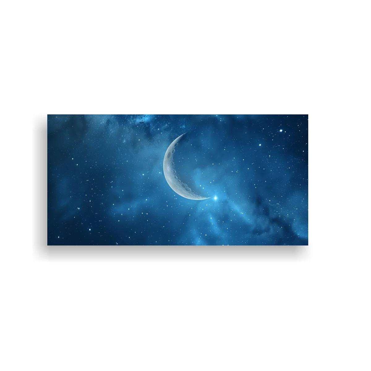 Cuadro luna creciente con resplandor celeste