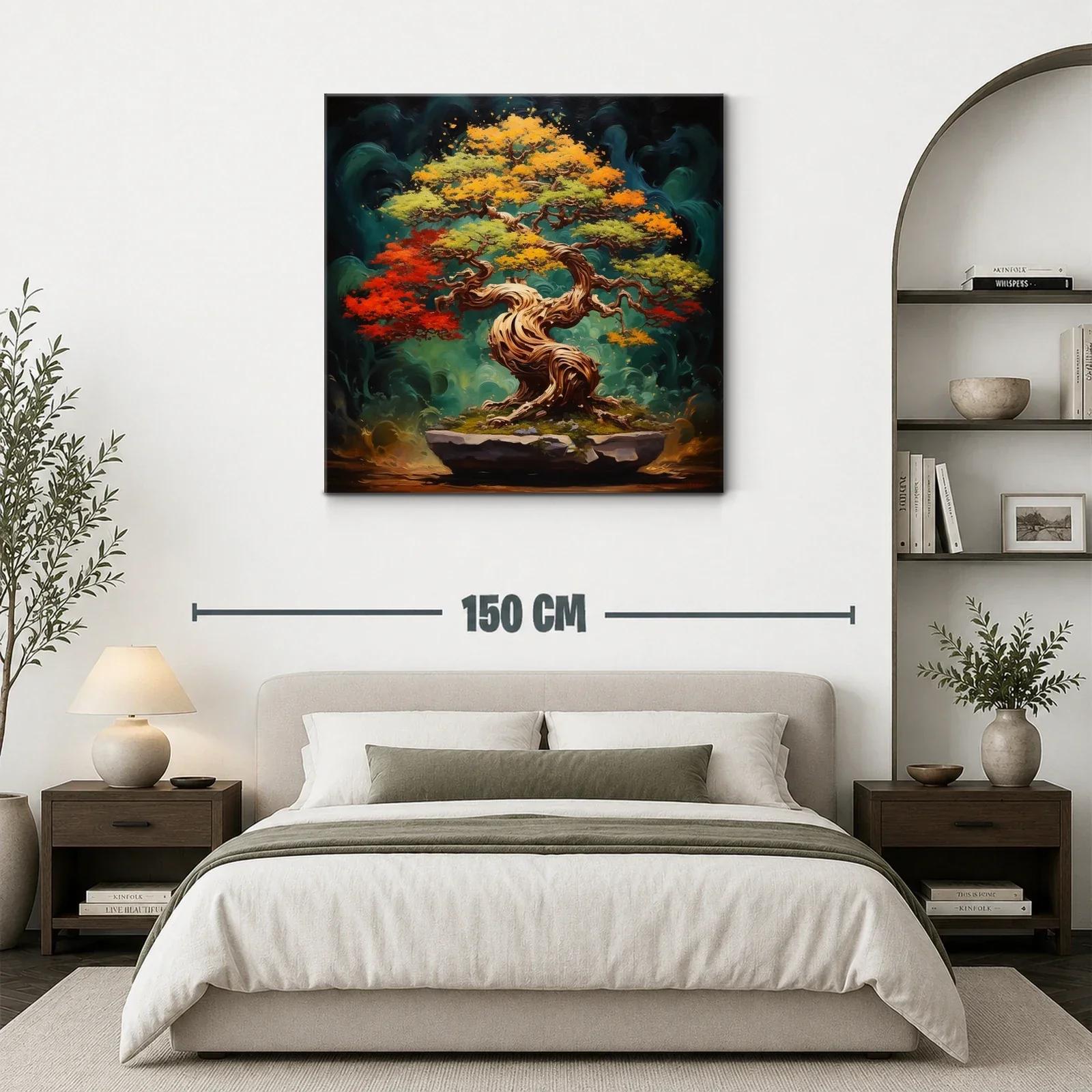 Árbol bonsái en vibrantes tonos otoñales y fondo místico — miniatura 3