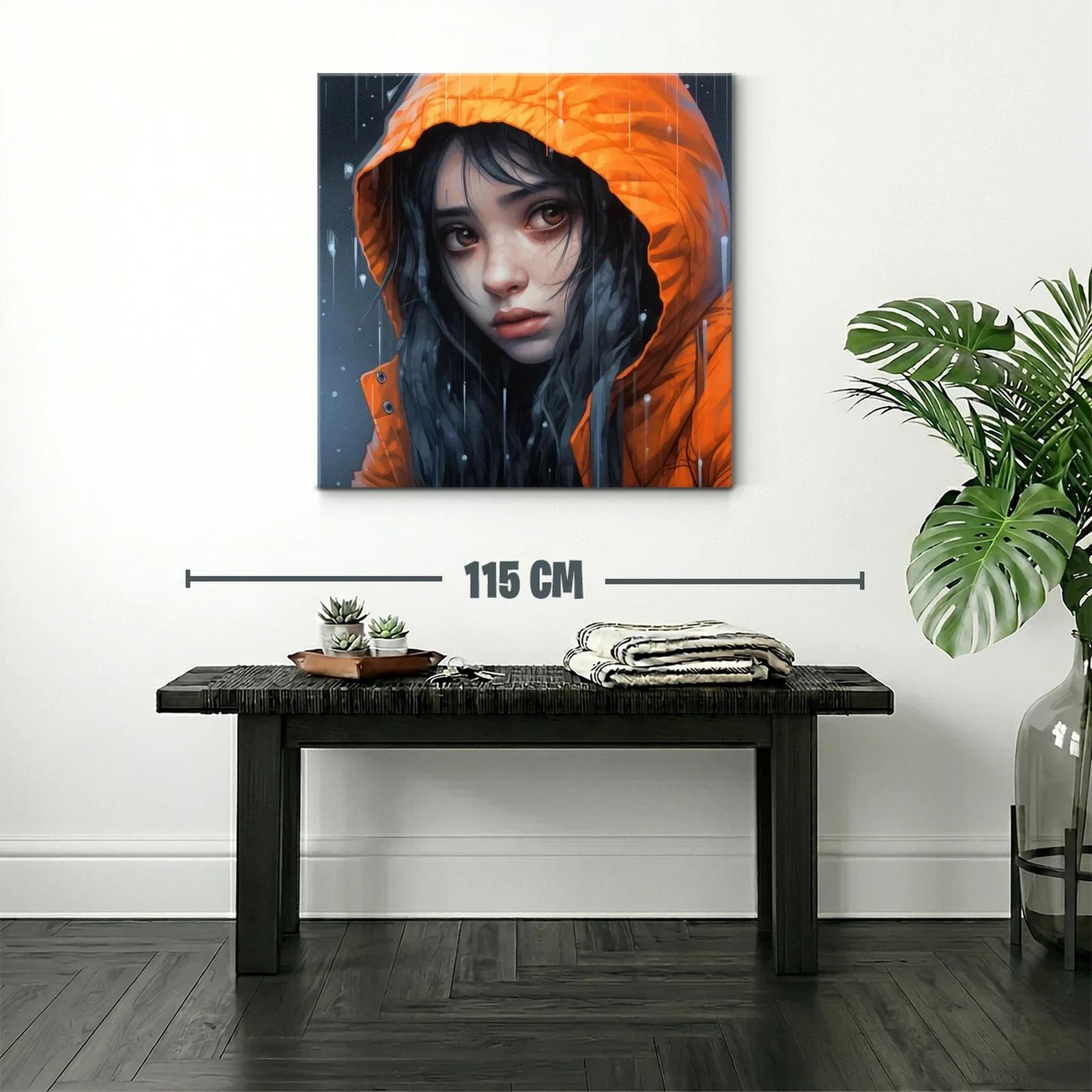Retrato melancólico con capucha naranja bajo la lluvia — miniatura 2