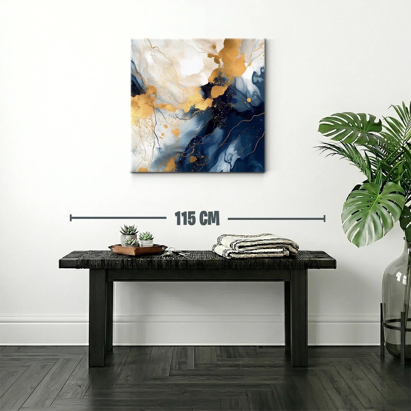 Cuadro abstracto con tonos dorados y azules profundos — miniatura 2