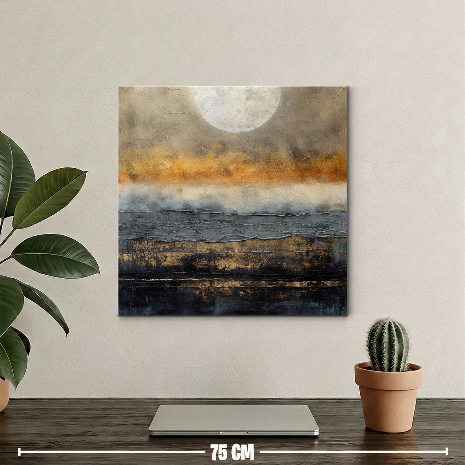 Cuadro abstracto con luna y tonos cálidos y oscuros — miniatura 2